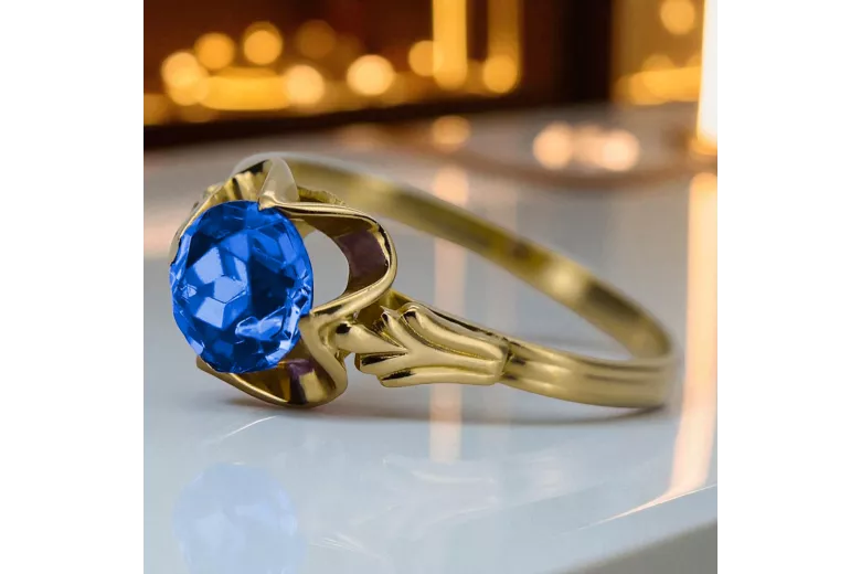 Vintažinis stilius Žiedas Sapyras 14k geltono aukso vrc023y